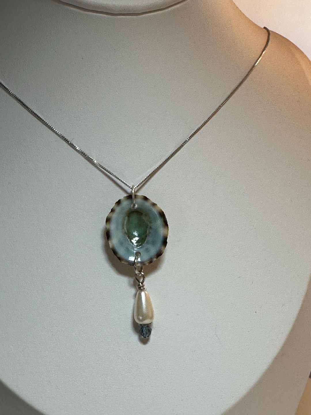 Blue Limpet Shell With Pearl Necklace - Bridal Jewelry - SOMETHING BLUE ...