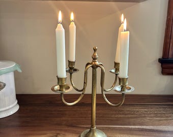 Vintage MCM Solid Brass 4 Arm Candelabra Candlestick Candle Holder With Center Finial