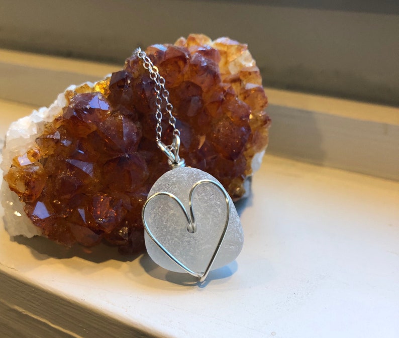 Sea Glass Necklace Beach Glass Heart Wrap Jewelry I Heart Ri