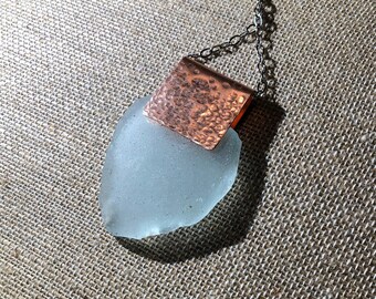 Sea Glass Necklace - Beach Glass Jewelry - Mixed Metals BABY BLUES