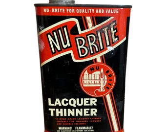 Vintage Nu Brite Lackverdünner ein Pint 16 Unzen Zinn LEER Schwarz Rot