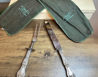 Original Boxed Frank M Whiting Lily Sterling Silver Carving Knife & Fork Set
