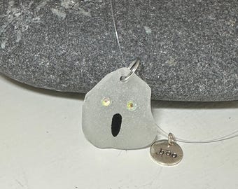 Sea Glass Ghost Pendant / Window Charm - BOO!