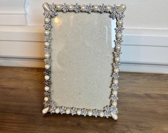 Vintage Art Deco Faux Pearl Rhinestone Picture Photo Frame 4x6 Floral