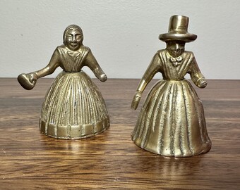 Vintage Brass Bells Pilgrim Ladies In Gowns Cottagecore 3 Inch for Trinket Shelf