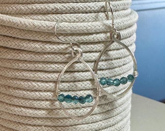 Hammered Sterling Silver Crystal Earrings: Hand Formed Dangle Jewelry