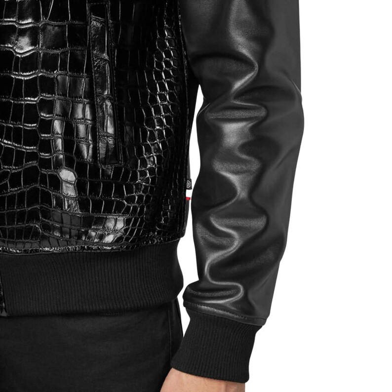 Men's Black Leather Jacket Crocodile Leather Jacket Men's Bomber ...