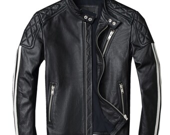 Men's black biker leather jacket | Biker leather jacket | Racing leather jacket | Real leather jacket for men's