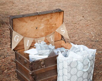 GIFTS...Glittered Burlap Wedding Banner in White....MINI
