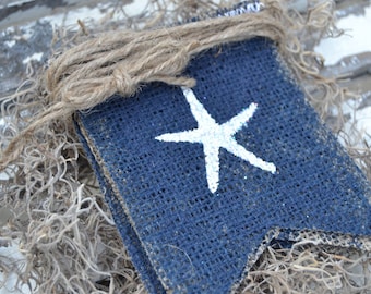 Starfish Glittered Painted Burlap Banner
