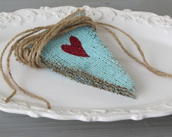 Red Glittered Hearts....Mini Burlap Banner