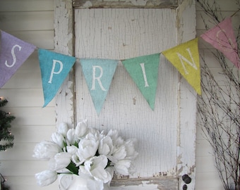 SPRING Glittered Burlap banner Bunting Pennant....LARGE