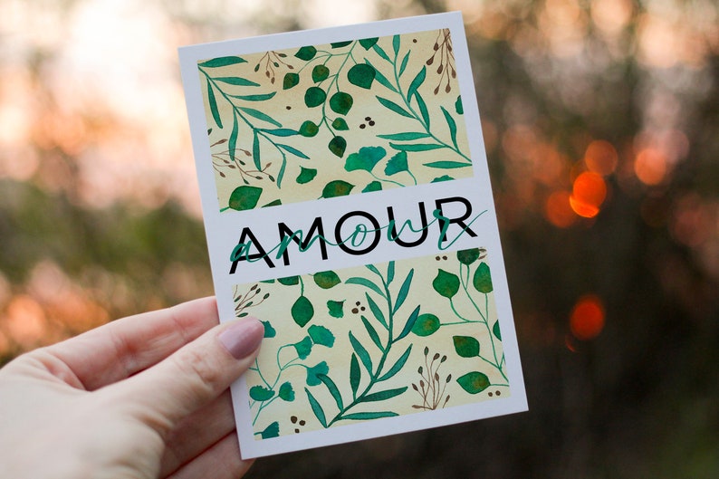 carte aquarelle thème fleuri amour