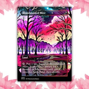 Bloodstained Mire Glow Style Anime Waifu Custom Proxy Card Single Card For EDH Commander Gift For Him/Her