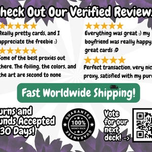 May include: Image with customer reviews and text: "Check Out Our Verified Reviews!" with 5-star ratings. Text includes "Fast Worldwide Shipping!" and "Returns and Refunds Accepted For 30 Days!" with a QR code.