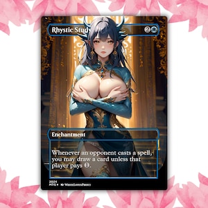 Tarjeta proxy personalizada de Anime Waifu de Rhystic Study, tarjeta individual para comandante EDH, regalo para él/ella