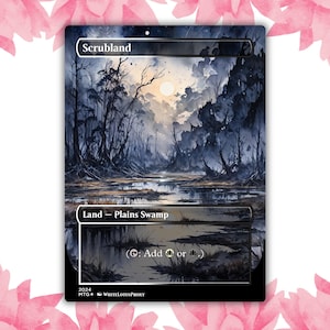 Scrubland Watercolour Anime Waifu Custom Proxy Card Single Card For EDH Commander Gift For Him/Her