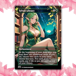 Sylvan Library V1 Anime Waifu Cartão Proxy Personalizado Cartão Único para Comandante EDH Presente para Ele/Ela