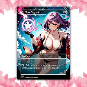 Cartão de Proxy Personalizado Anime Waifu com Estilo Glow de Sinete Arcano, Cartão Único para Comandante EDH, Presente para Ele/Ela