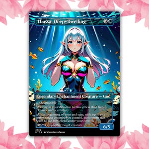 Thassa, Demônio das Profundezas, Cartão de Proxy Personalizado de Anime Waifu, Cartão Único para Comandante EDH, Presente para Ele/Ela