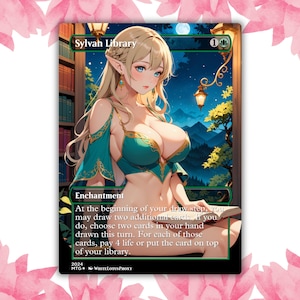 Sylvan Library V2 Anime Waifu Cartão Proxy Personalizado Cartão Único para Comandante EDH Presente para Ele/Ela