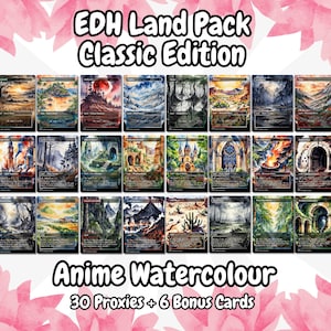 Klassiek EDH-landpakket (30+ kaarten) Anime-watercolour Dual Fetch Shock Lands | 30 unieke aangepaste proxy-landen zonder grenzen voor EDH of cEDH