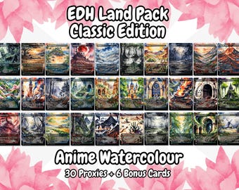 Classic EDH land pack (30+ cards) Anime Watercolour Dual Fetch Shock Lands | 30 unique borderless custom proxy lands for EDH or cEDH