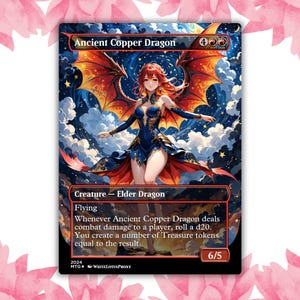 Ancienne carte de procuration personnalisée Anime Waifu avec dragon en cuivre, carte unique pour le commandant EDH, cadeau pour lui/elle