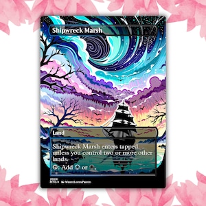 Cartão de Proxy Personalizado Estilo Brilhante de Pântano Naufragado, Anime Waifu, Cartão Único para Comandante EDH, Presente para Ele/Ela