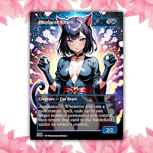 Displacer chaton démon anime Waifu carte proxy personnalisée carte unique pour commandant EDH cadeau pour lui/elle