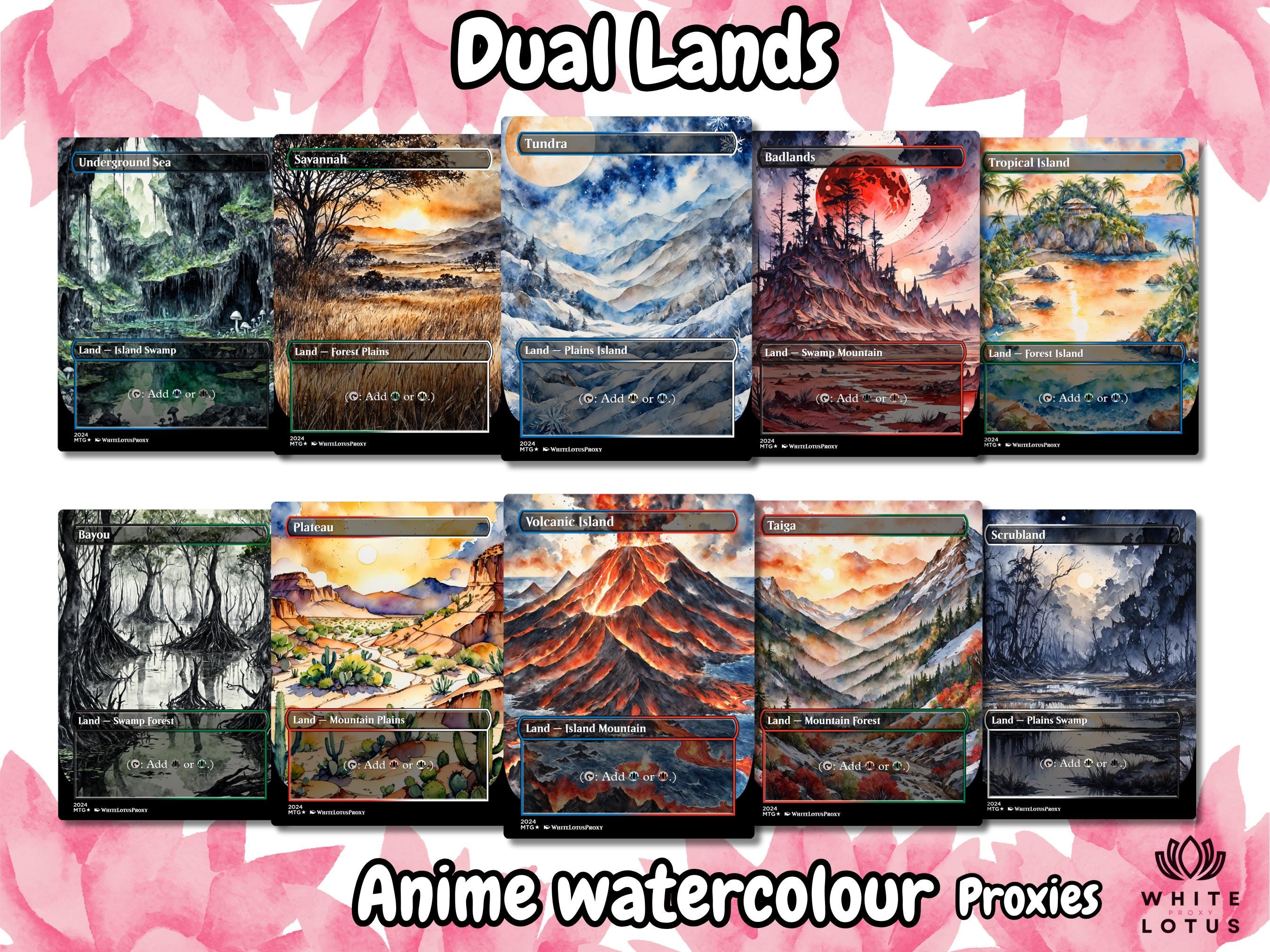 Dual Land Pack (10+ Cards) Anime Watercolour Lands Set of 10