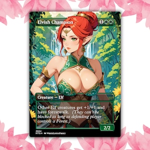Cartão de Proxy Personalizado de Anime Waifu Campeão Élfico, Cartão Único para Comandante EDH, Presente para Ele/Ela
