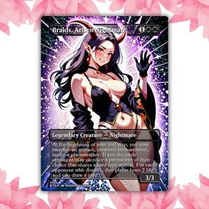 Tranças, Arisen Nightmare Anime Waifu Cartão Proxy Personalizado Cartão Único para Comandante EDH Presente para Ele/Ela