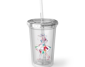 FARE BELLA FIGURA Acrylic Cup | With Lid and Straw | For Cold and Hot Drinks | 16 oz