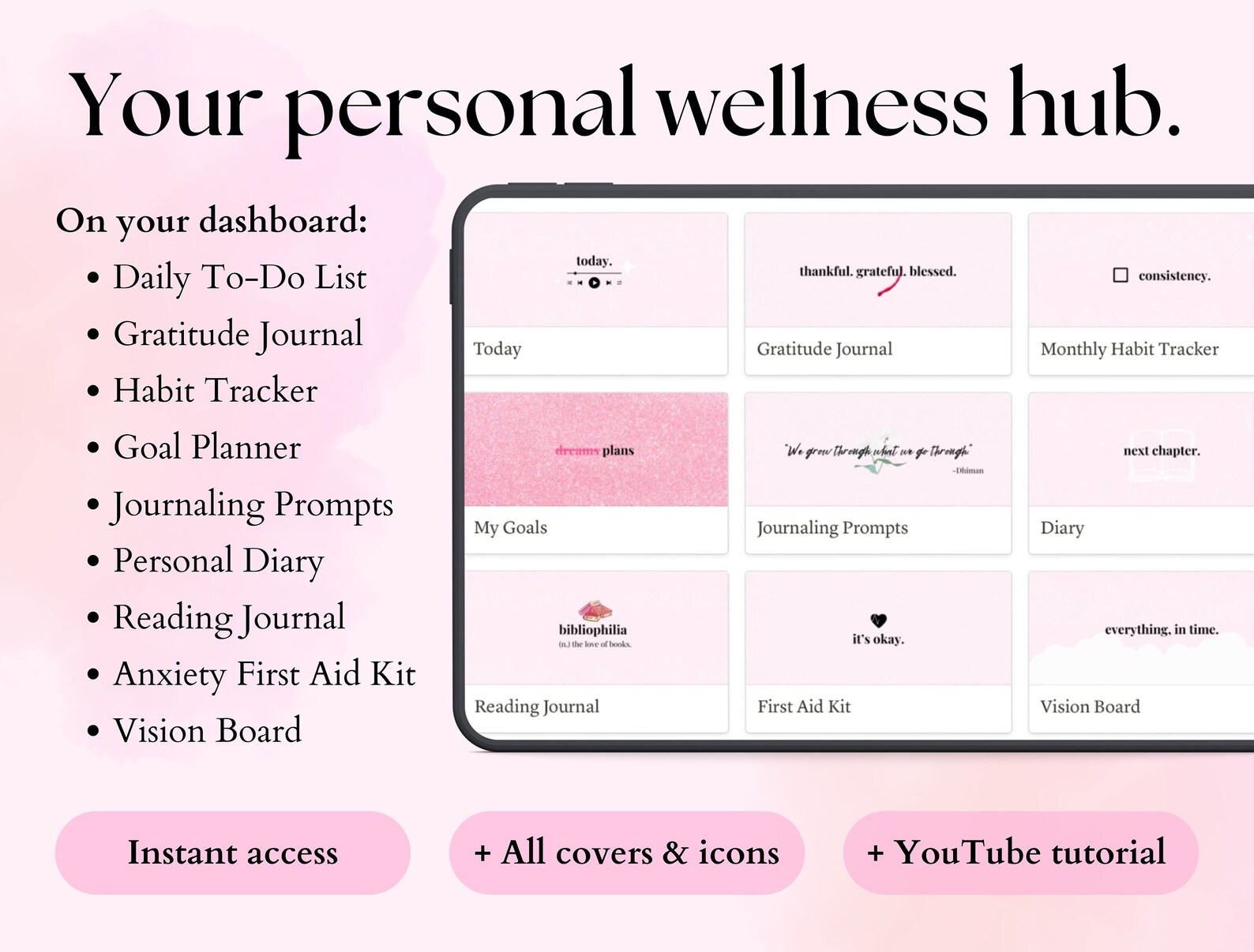 Pink Mental Health Notion Template With Journal Prompts, Habit & Goal ...