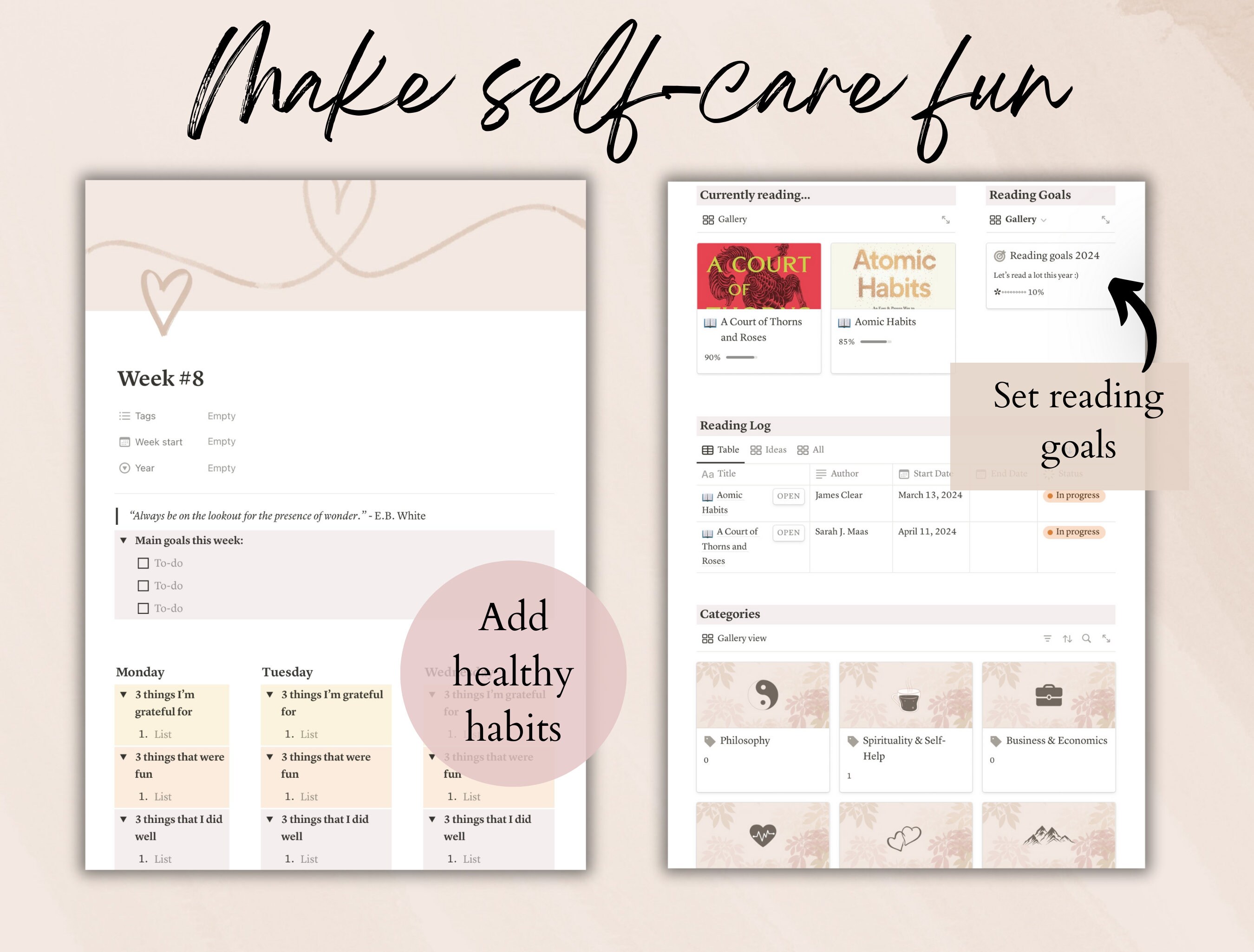 Mental Health Notion Template With Wellness Journal Prompts, Habit ...