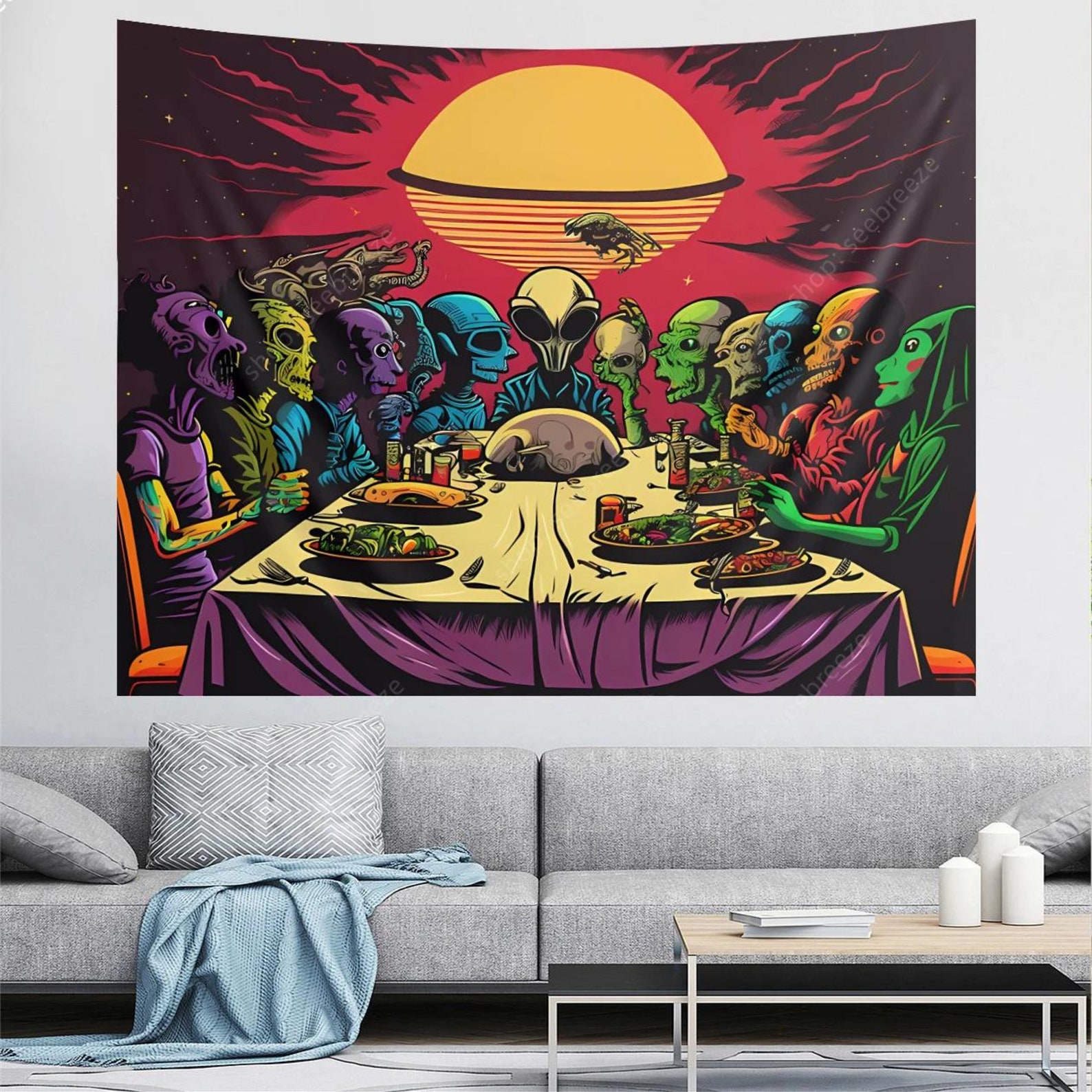 Psychedelic Tapestry Aliens Last Supper - Etsy