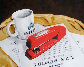 Office Space Art Print: Red Stapler, TPS Report, Initech Mug