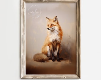 Majestic Fox Oil Painting: Wildlife Rustic Home Decor (Digital Download)