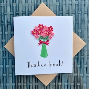 Cartão acolchoado exclusivo feito à mão – Thanks A Bunch Pun – Tema de flores – Obrigado / Apreciação