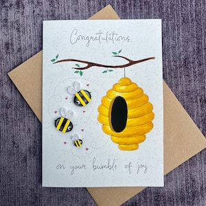 ユニークな手作りのキルティングカード - Bumble Of Joy Pun - 蜂をテーマにした - ベビーシャワー / 出産のお知らせ / 新生児のお祝い