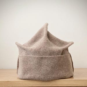 joodito origami crown pure wool felted sweater hat bucket beanie cloche docker fisherman roll cap ribbed chunky beige camel tan large artist