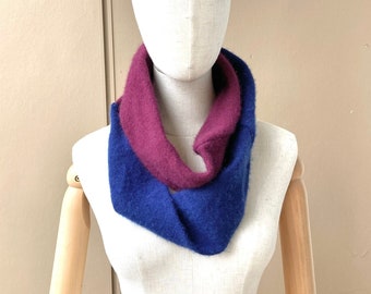joodito 100% cashmere infinity scarf hoop loop circle wrap avant garde minimalist upcycle sweater unisex ooak winter chunky deep blue purple