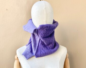 joodito 100% cashmere purple scarf asymmetric asymmetrical high collar gaiter snood upcycled sweater pure organic ooak winter chunky organic