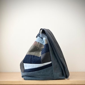 joodito origami cocoon bag japanese boro patchwork hobo sling tote upcycled denim jean canvas colorblock asymmetrical hippie blue brown boho