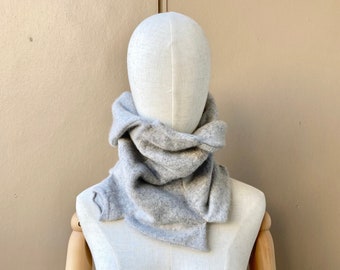 joodito 100% cashmere snood avant garde upcycled high collar recycled sweater minimalist winter pure organic light gray grey cowl wrap ooak