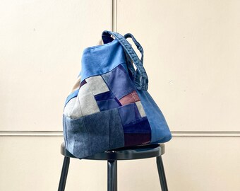 joodito vintage patchwork hobo tote bohemian boho japanese boro rustic cottagecore asymmetric hippie handbag corduroy denim blue camel bag