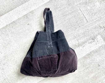 joodito patchwork purple corduroy cotton slouchy oversized boxy bucket market tote bag handbag unisex women men vintage recycled upcycled