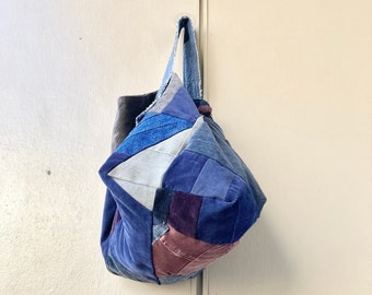 joodito origami boro patchwork shoulder shoulder bag tote japanese rustic oversized upcycled denim corduroy bohemian boho hobo hippie ooak