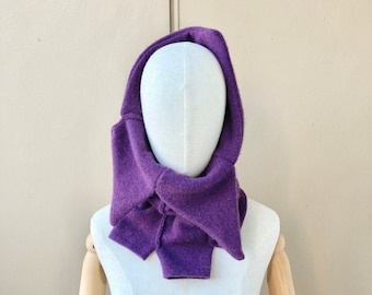 joodito 100% cashmere deep purple tube neck warmer scarf high collar cowl gaiter avant garde upcycled sweater organic pure winter mask snood